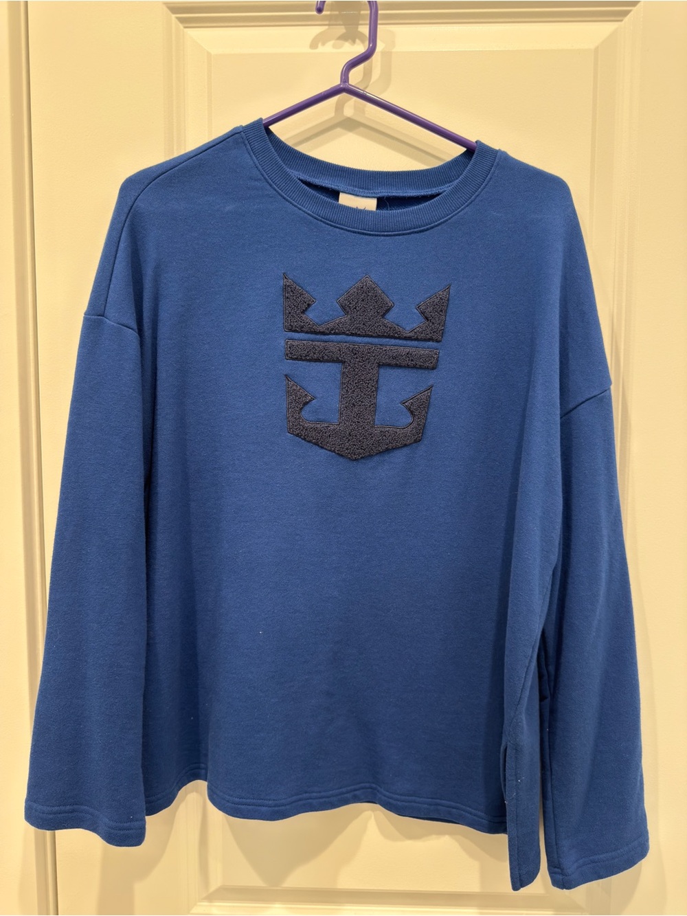 Blue Crewneck Sweatshirt with Embroidered Crest